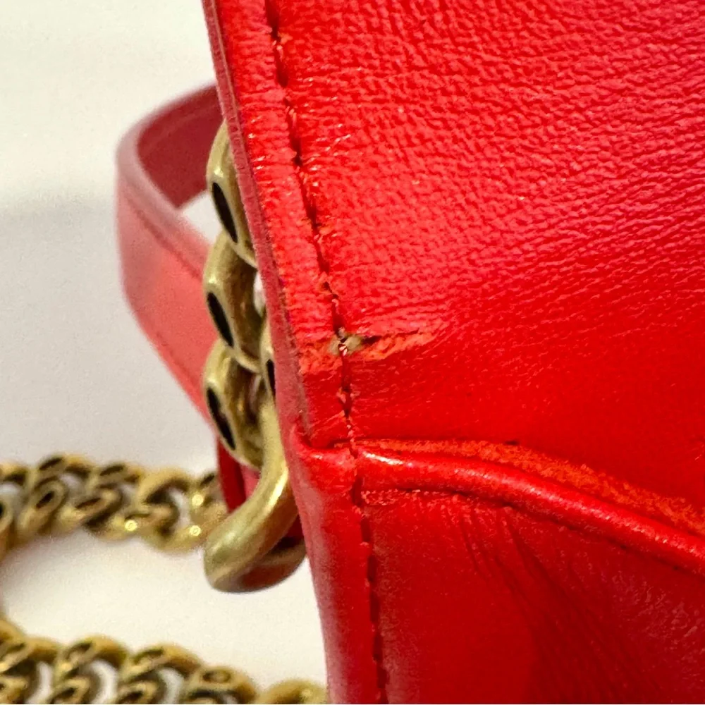 Christian Dior Diorama Red Leather Medium Flap Bag W Gold Studs & Chain Strap